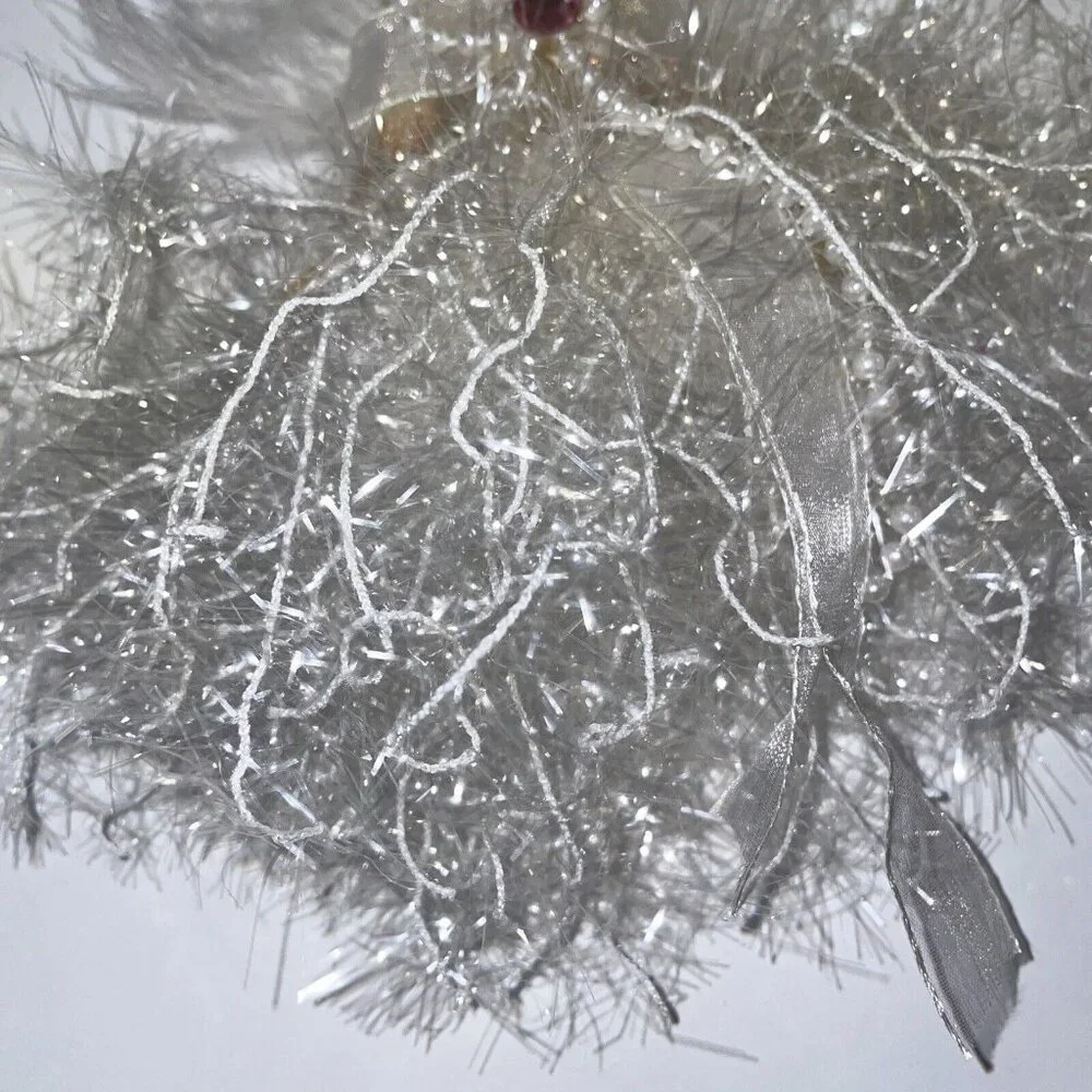 February Amethyst Rhinestone Birthstone Angel Christmas Ornament Feathers Fluffy